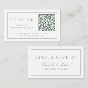 Carte D'accompagnement QR Code Moderne Minimaliste Monogramme Sage Vert R
