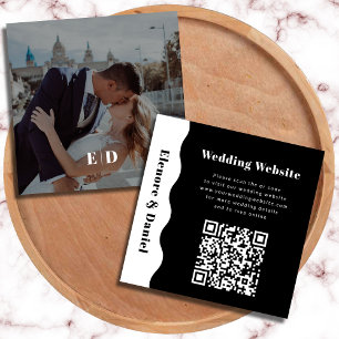 Carte D'accompagnement QR Code Moderne Noir Blanc Côté Vague Mariage phot