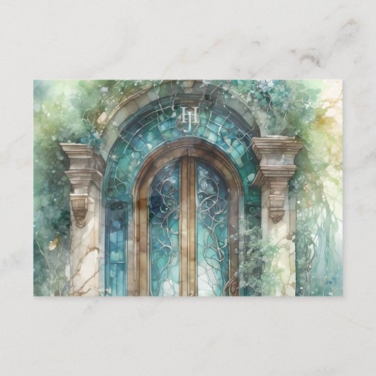 Carte D'accompagnement QR Code Monogramme Bleu, vert intemporel RSVP en l (Dos)