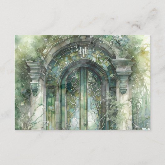 Carte D'accompagnement QR Code Monogramme vert teintes intemporelles RSVP (Dos)