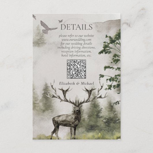 Carte D'accompagnement QR Code Mountain Forest Détails du Mariage rustiqu (Devant)