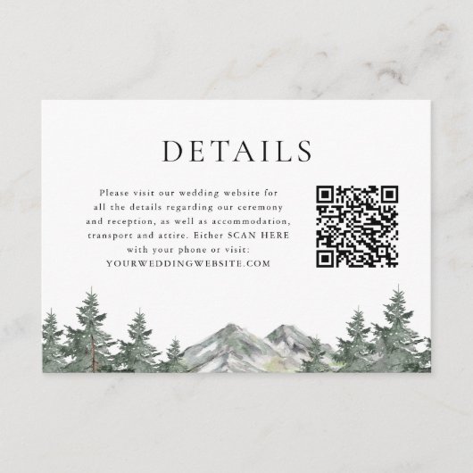 Carte D'accompagnement QR Code Mountain Pine Tree Détails sur le Mariage (Devant)