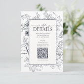 Carte D'accompagnement QR Code Navy Blue Floral Détails du Mariage (Debout devant)