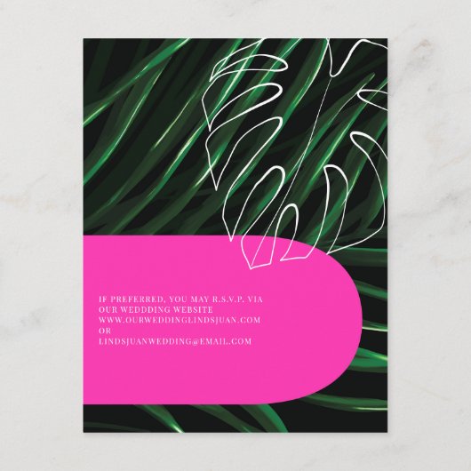 Carte D'accompagnement QR Code Neon Arches Monogramme Mariage tropical (Dos)