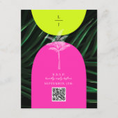 Carte D'accompagnement QR Code Neon Arches Monogramme Mariage tropical (Devant)