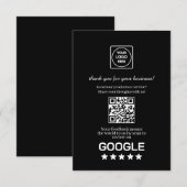 Carte D'accompagnement QR Code Noir | Lien de notation et d'avis Google (Devant / Derrière)