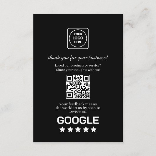 Carte D'accompagnement QR Code Noir | Lien de notation et d'avis Google (Devant)