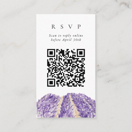 Carte D'accompagnement QR Code Online Lavender Fields Website RSVP (Devant)