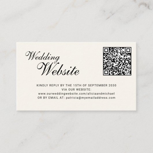 Carte D'accompagnement QR code online RSVP classic script website wedding (Devant)