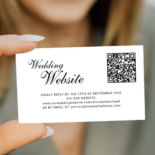 Carte D'accompagnement QR code online RSVP classic script website wedding