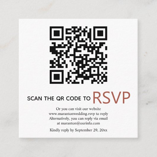 Carte D'accompagnement QR code online RSVP modern terracotta fall wedding (Devant)