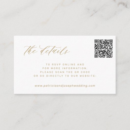 Carte D'accompagnement QR CODE or élégance mariage détails du site Web (Devant)