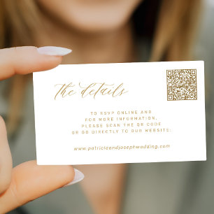 Carte D'accompagnement QR CODE or élégance mariage détails du site Web