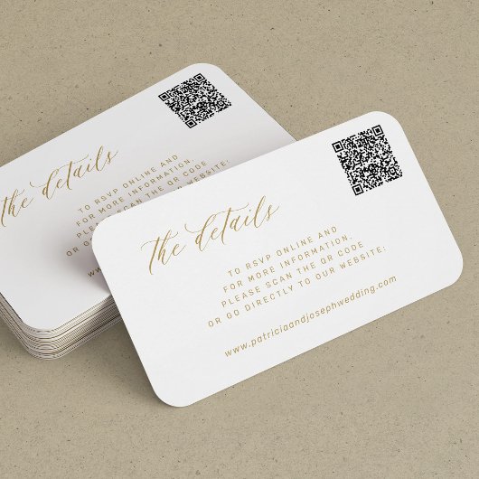 Carte D'accompagnement QR CODE or élégance mariage détails du site Web