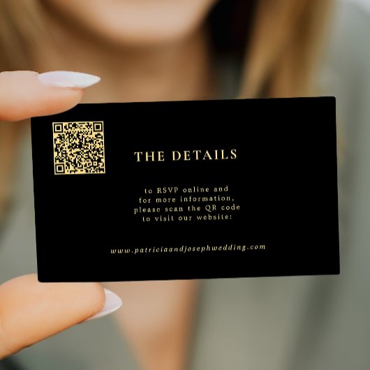 Carte D'accompagnement QR code or noir mariage site web détails invités
