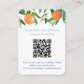 Carte D'accompagnement QR Code Oranges Bleu Et Blanc Citrus Mariage RSVP (Devant)