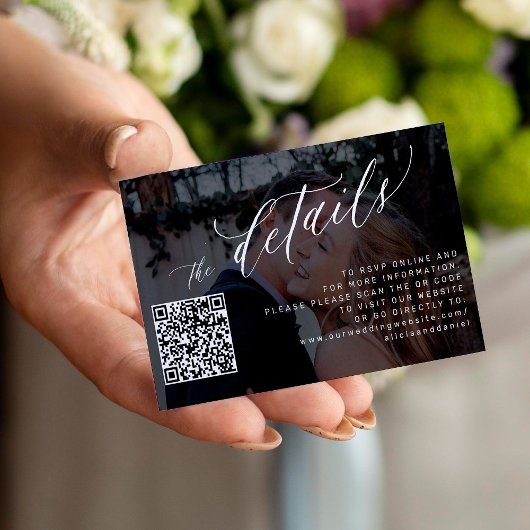 Carte D'accompagnement QR code photo script moderne mariage rsvp détails