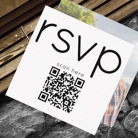 Carte D'accompagnement Qr Code Photo Wedding Simple Modern Elegant Rsvp 