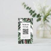 Carte D'accompagnement QR Code Plage Mariage RSVP Palmiers Peints (Debout devant)
