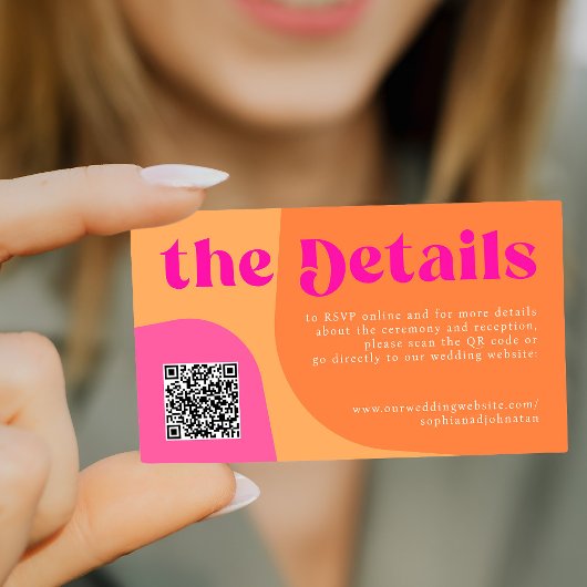 Carte D'accompagnement QR Code retro mariage détails site web RSVP