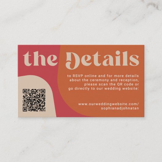 Carte D'accompagnement QR Code retro wedding details RSVP website (Devant)