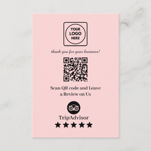 Carte D'accompagnement QR code rose | Lien de notation d'entreprise TripA (Devant)