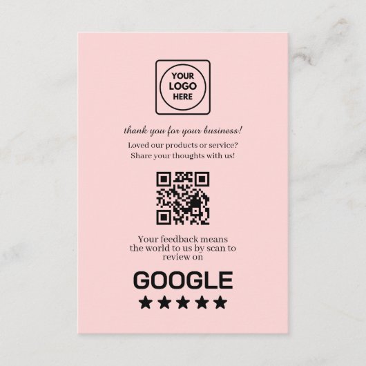 Carte D'accompagnement QR code rose | Lien de notation et d'avis Google (Devant)