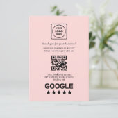 Carte D'accompagnement QR code rose | Lien de notation et d'avis Google (Debout devant)