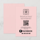 Carte D'accompagnement QR Code Rose | Lien de notation Facebook Business (Devant / Derrière)