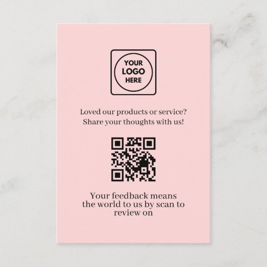 Carte D'accompagnement QR code rose | Lien de retour de client et d'avis (Devant)