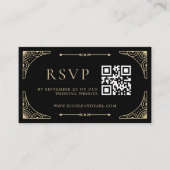 Carte D'accompagnement Qr Code RSVP Black Elegant Deco Gold Retro Mariage (Devant)