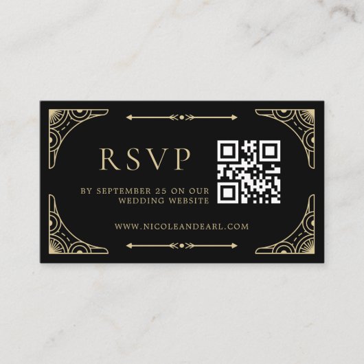 Carte D'accompagnement Qr Code RSVP Black Elegant Deco Gold Retro Mariage (Devant)