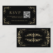 Carte D'accompagnement Qr Code RSVP Elegant Déco Gold Black Retro Mariage (Devant / Derrière)