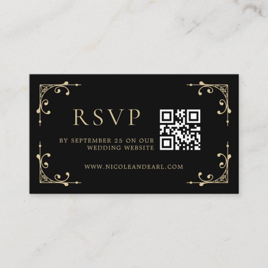 Carte D'accompagnement Qr Code RSVP Elegant Déco Gold Black Retro Mariage (Devant)