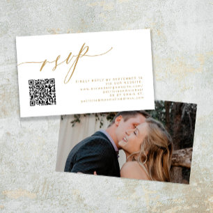 Carte D'accompagnement QR code RSVP moderne or photo mariage site Web