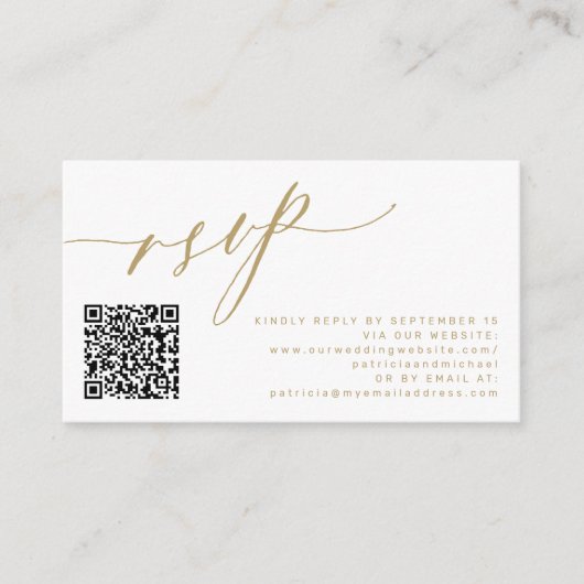 Carte D'accompagnement QR code RSVP moderne or photo mariage site Web (Devant)