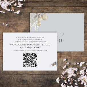 Carte D'accompagnement QR Code RSVP Online Light Blue Gold Eucalyptus