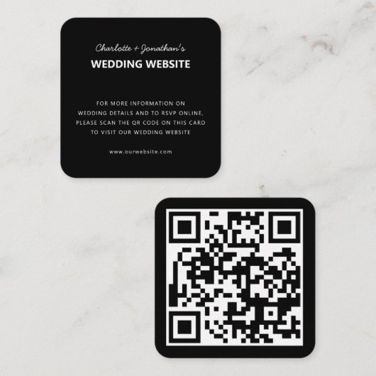 Carte D'accompagnement QR Code RSVP Site Web Mariage en ligne Simple Noir (Devant / Derrière)