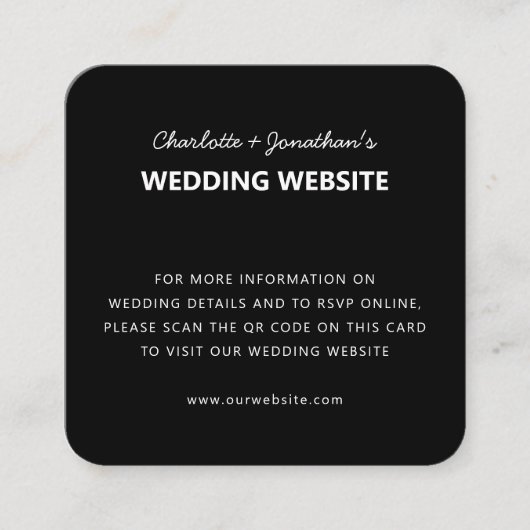 Carte D'accompagnement QR Code RSVP Site Web Mariage en ligne Simple Noir (Devant)