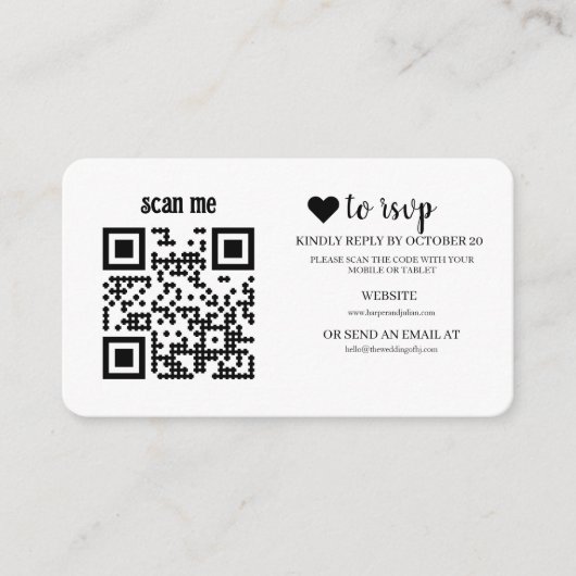 Carte D'accompagnement QR Code RSVP Wedding Website Simple Photo Response (Devant)