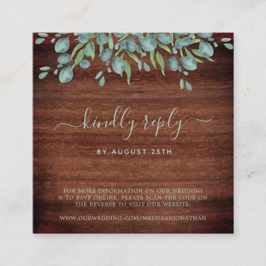 Carte D'accompagnement QR Code Rustique Botanique Eucalyptus Mariage RSVP (Devant)