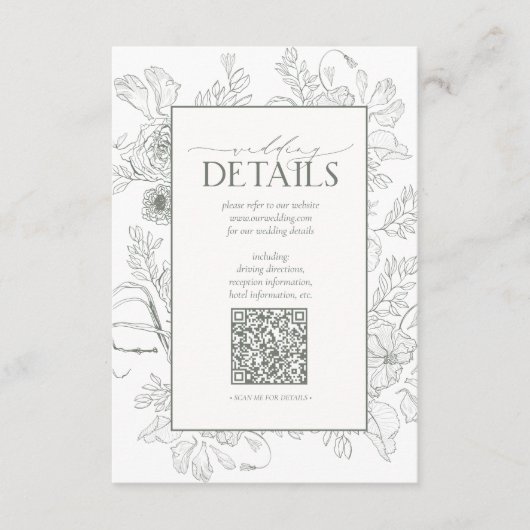 Carte D'accompagnement QR Code Sage Green Floral Détails du Mariage (Devant)