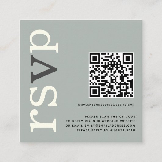 Carte D'accompagnement QR Code Sage Ivory Mariage en ligne RSVP (Devant)
