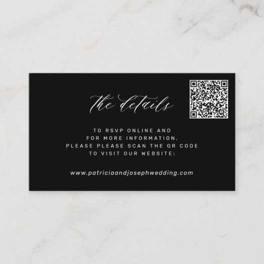 Carte D'accompagnement QR CODE simple détails de mariage élégant noir (Devant)