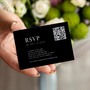 Carte D'accompagnement QR CODE simple élégant minimal mariage noir RSVP