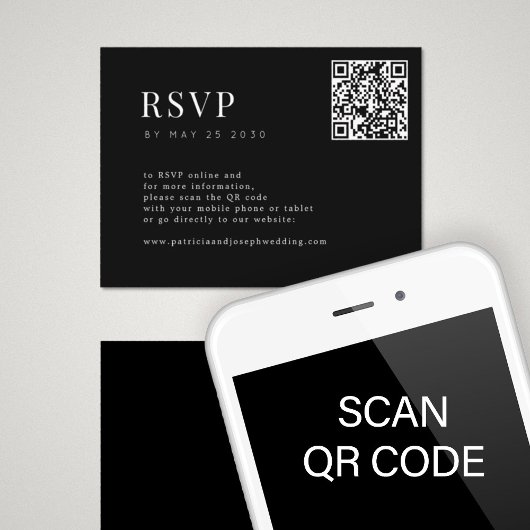 Carte D'accompagnement QR CODE simple élégant minimal mariage noir RSVP