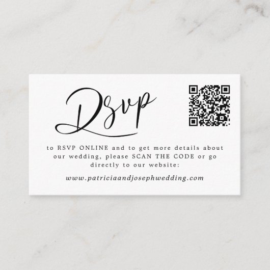 Carte D'accompagnement QR CODE simple élégant script mariage en ligne rsv (Devant)
