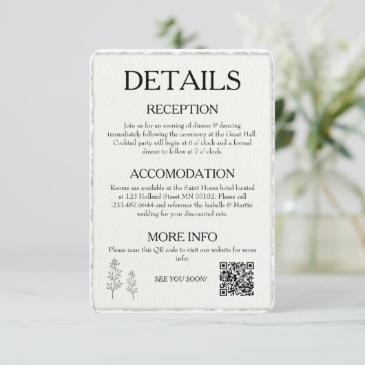 Carte D'accompagnement QR Code Simple Moderne Faux Deckted Edge Mariage (Debout devant)