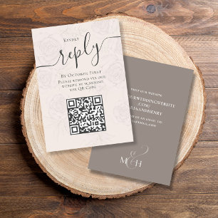 Carte D'accompagnement QR Code Simple RSVP Online Elegant Blush Floral
