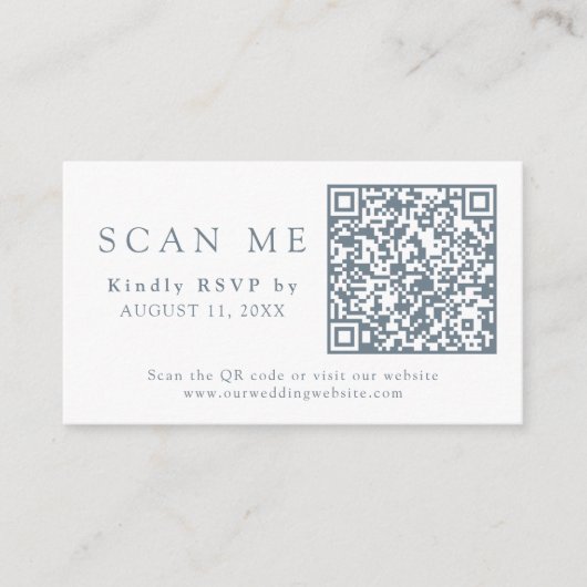 Carte D'accompagnement QR Code & Site Mariage Dusty Blue Wedding RSVP (Devant)